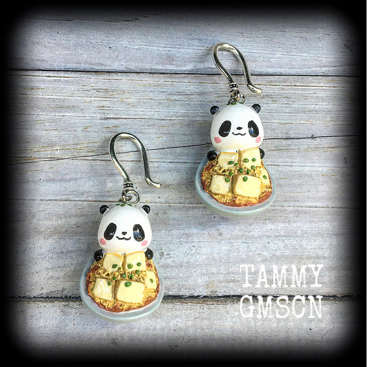 Panda bear earrings-Ramen earrings