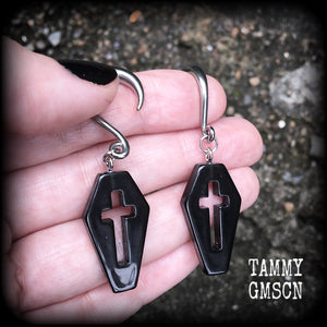 Coffin gauged earrings-Halloween earrings