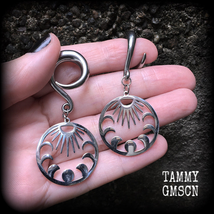 Moon phases gauged earrings
