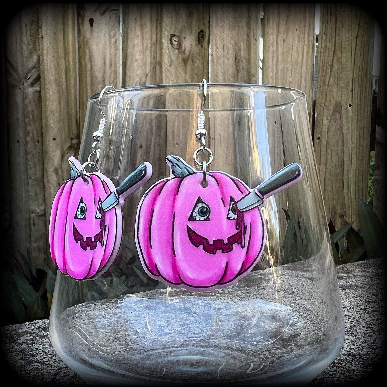 Pink Stabby Jack O’ Lantern earrings