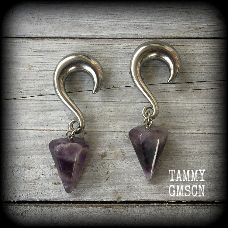 Amethyst gauged earrings