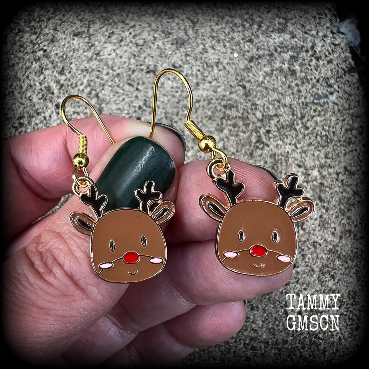 Reindeer earrings Christmas earrings Ear gauges Ear hangers Snowman Gingerbread Stretched lobes Gauged ears Reindeer ear hangers Body jewelry Christmas jewelry Xmas earrings Winter soltice Yuletide Stocking stuffers Secret santa Kriss kringle 