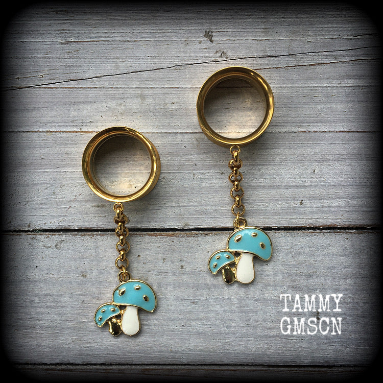 Blue meanies tunnel earrings-Mushrooms earrings