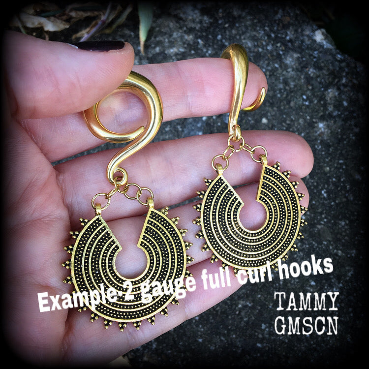 Antique gold Ishtar disc gauged earrings