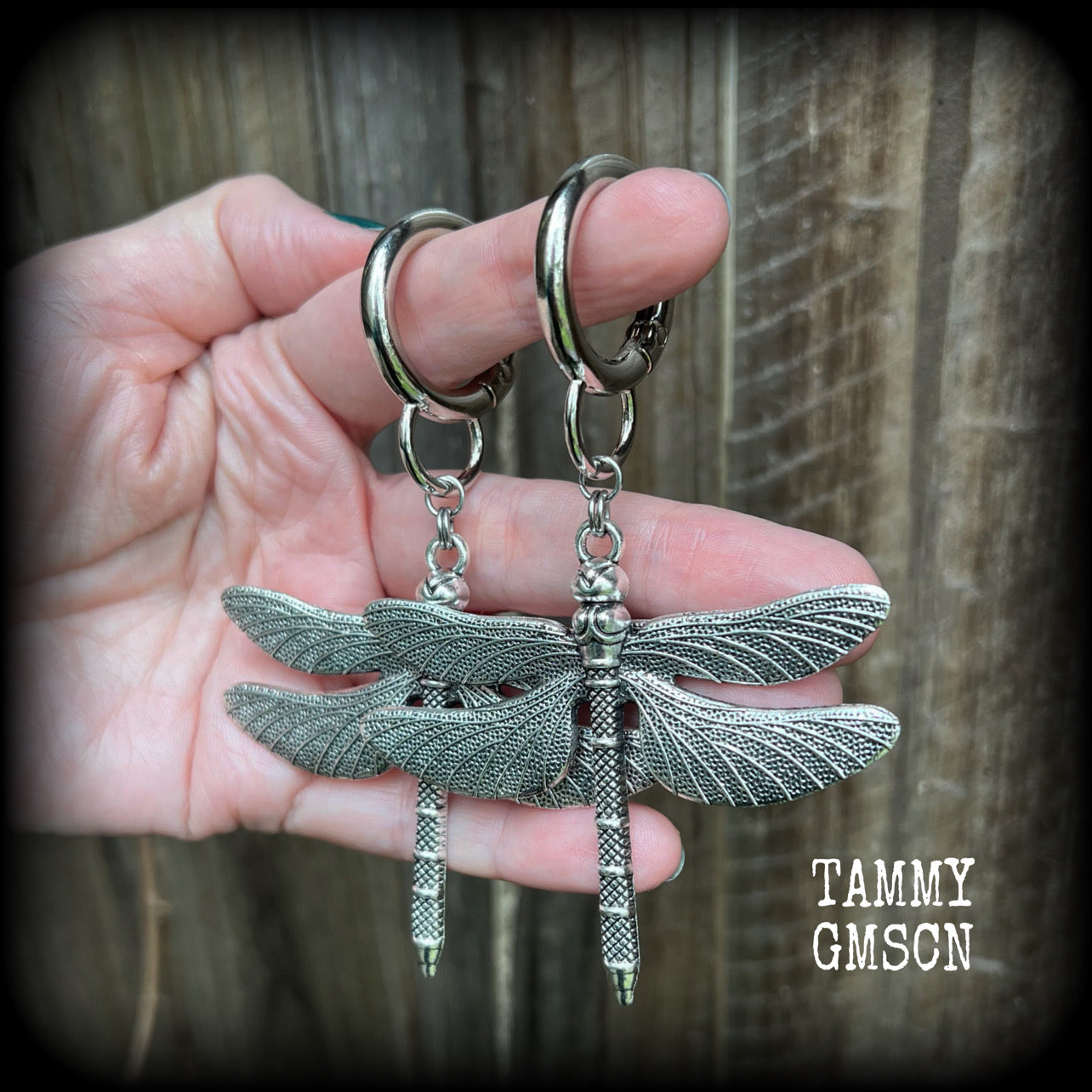 Damselfly earrings-Dragonfly snap ring earrings