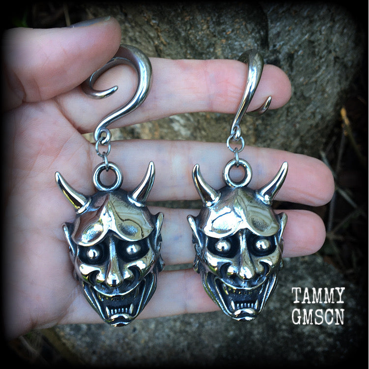 Hannya Mask gauged earrings