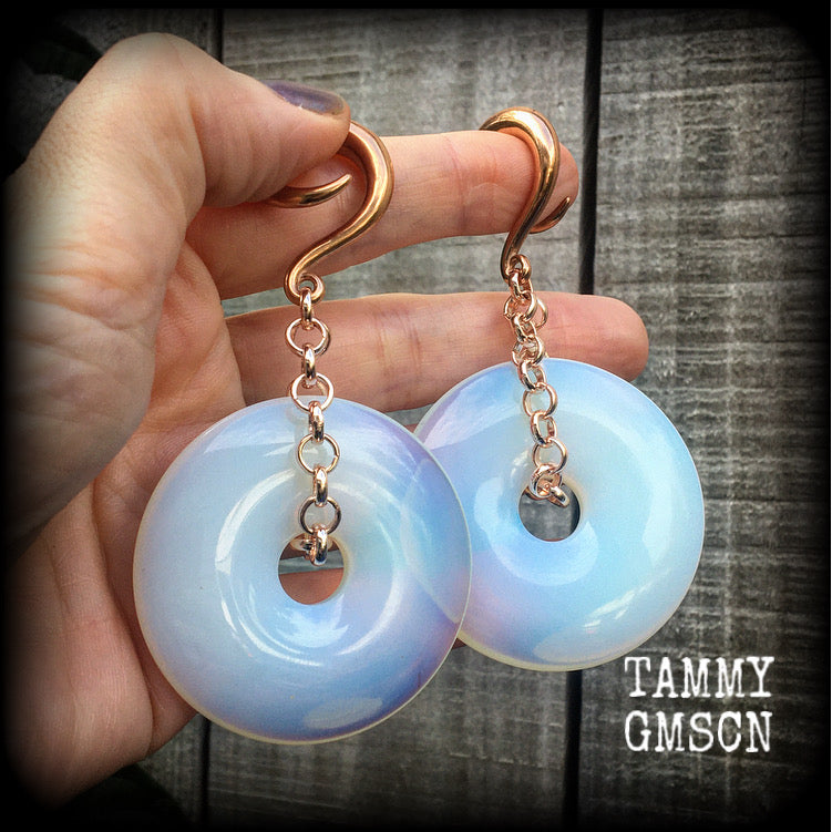 Opalite gauged earrings-Ear weights