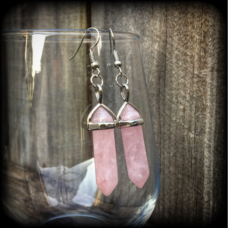 Rose quartz earrings-Gemstone earrings