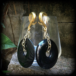 Black obsidian gauged earrings-Ear weights