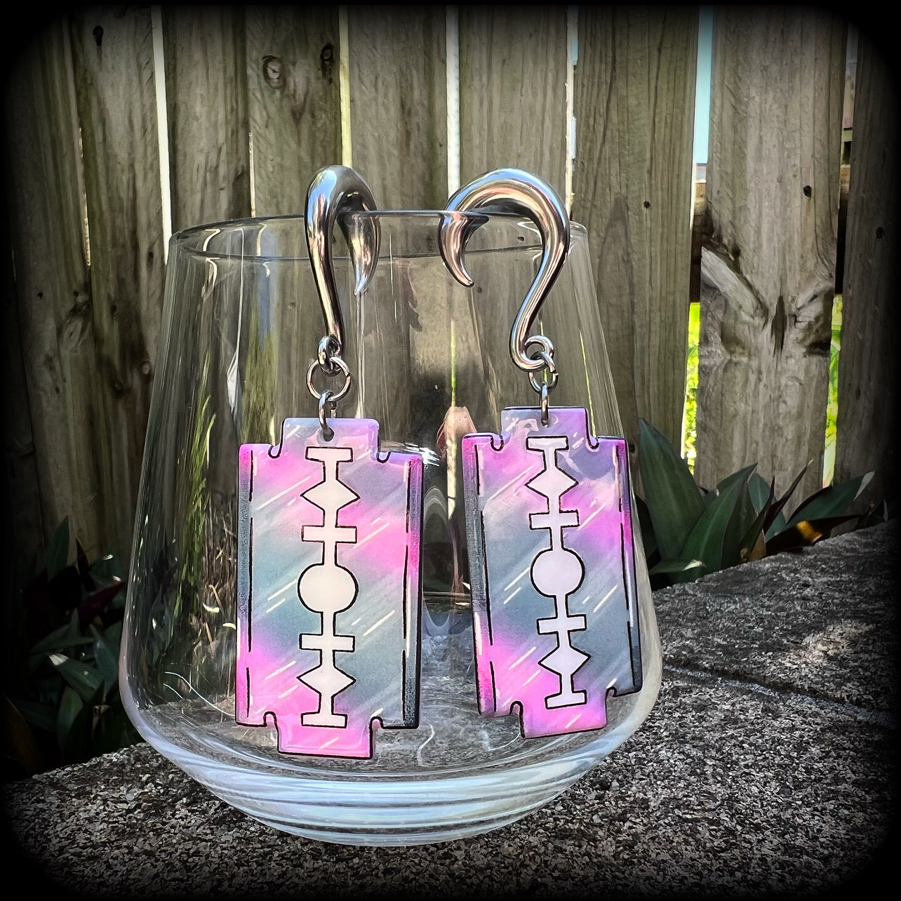 Pastel goth razor blade gauged earrings-Halloween earrings