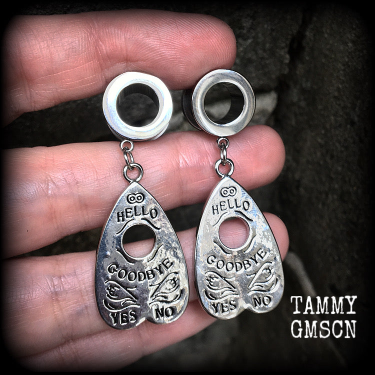 Ouija planchette tunnel earrings