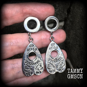 Ouija planchette tunnel earrings
