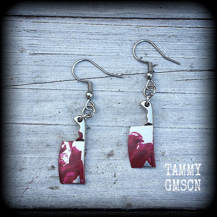 Bloodied meat cleaver earrings-Halloween earrings