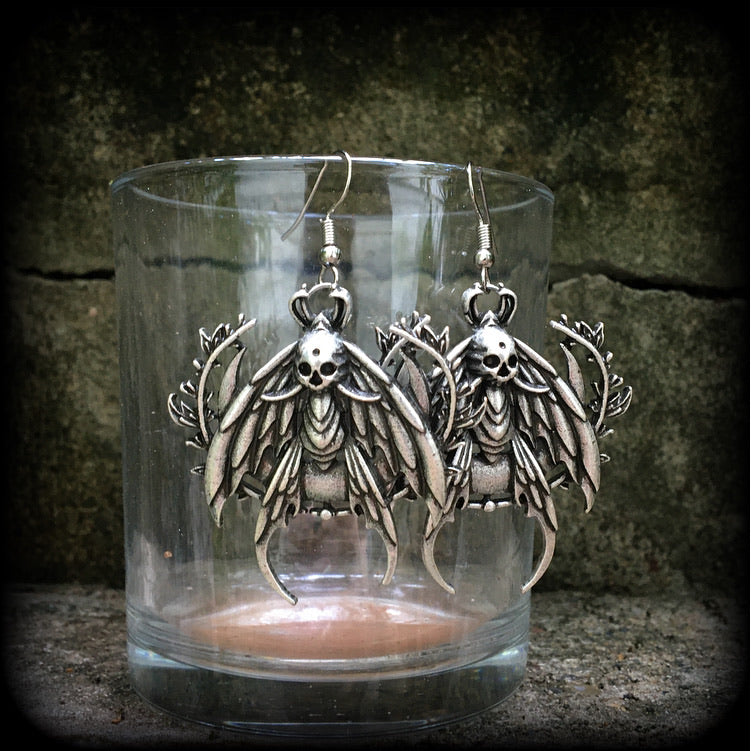 Deaths head moth earrings-Skull earrings