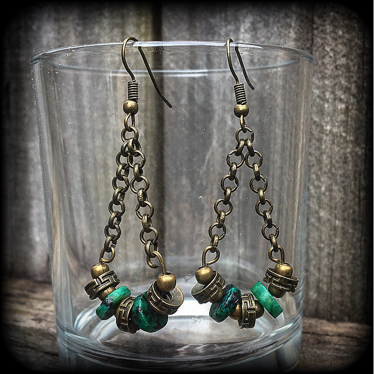 Malachite and antique bronze sea witch earrings