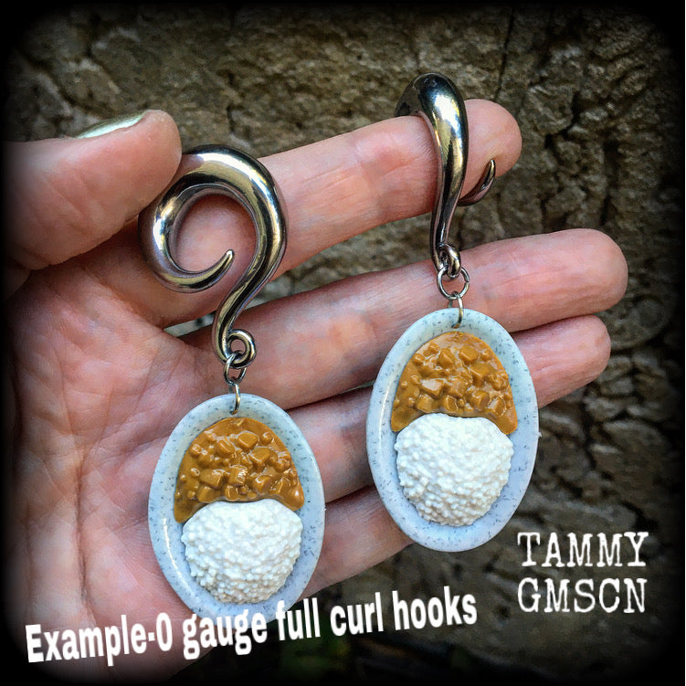 Japanese curry gauged earrings