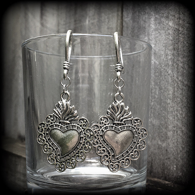 Sacred heart earrings-Ear hangers