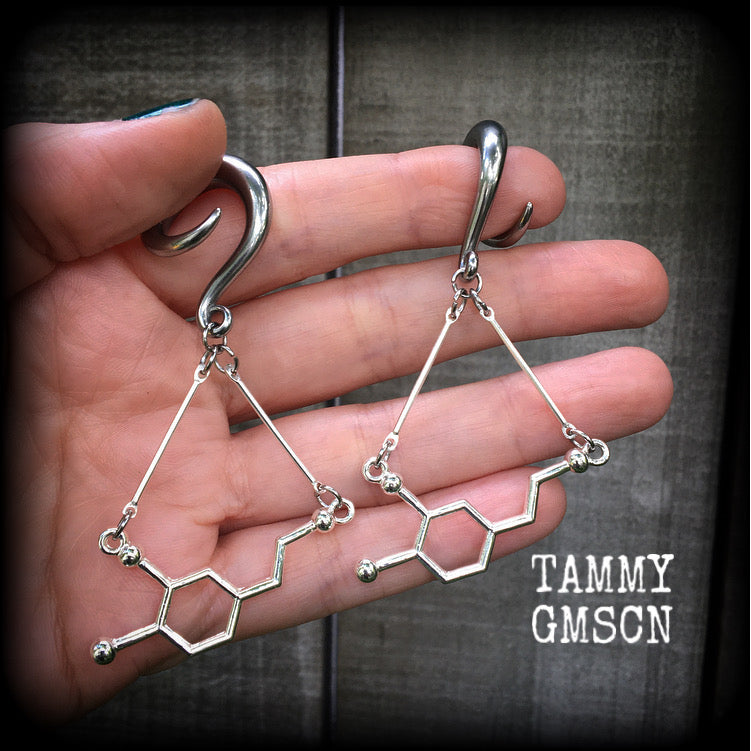 Dopamine molecule gauged earrings