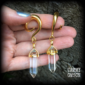 Clear quartz gauged earrings