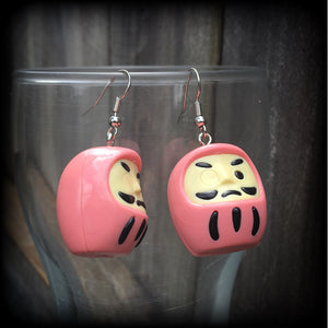 Pink daruma earrings Daruma dolls Japanese dolls Japanese earrings Daruma ear hangers Daruma ear weights Unique ear weights Stretched ears Stretched lobes Ear gauges Pierced Gauged earrings 4mm 6mm 8mm 10mm 12mm 14mm 16mm 19mm 22mm 25mm 28mm 30mm