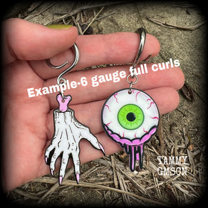 Zombie eyeball gauged earrings-Halloween earrings