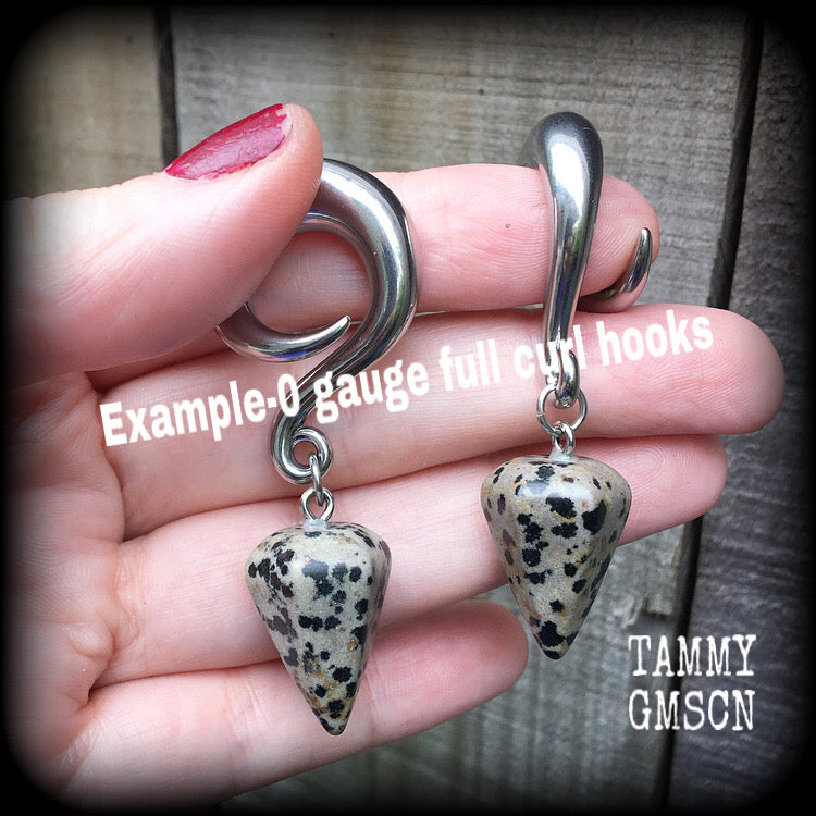 Dalmatian jasper gauged earrings-Gemstone ear weights