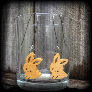 Rabbit earrings-Carved wood earrings