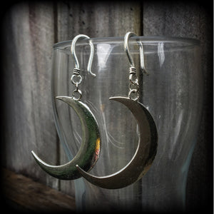 Crescent moon tunnel earrings