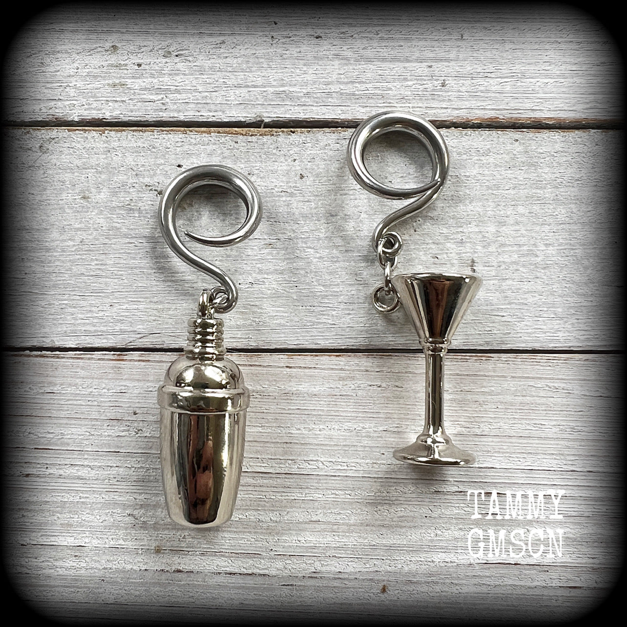 Cocktail shaker gauged earrings