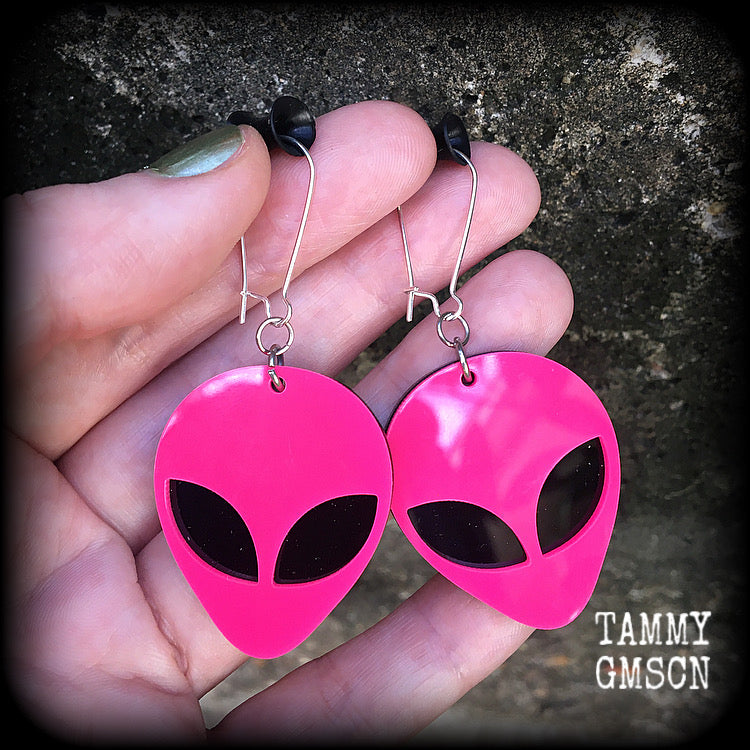 Hot Pink alien earrings