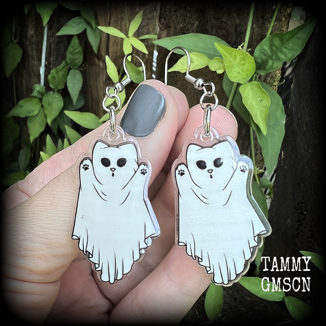 Ghost cat earrings-Halloween earrings