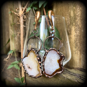 Agate geode slice gauged earrings