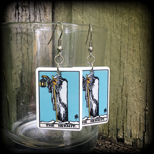 The Hermit Tarot card earrings Tarot cards Chiromancy Palmistry Tarot jewellery Occult jewellery Esoteric jewelry Pierced ears Stretched lobes
