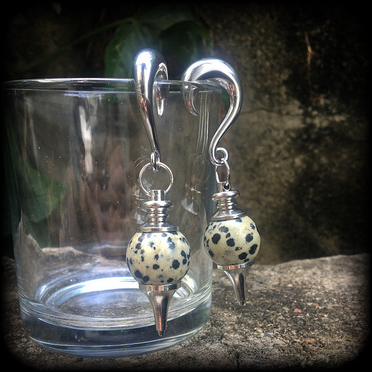 Dalmatian jasper earrings-Gauged earrings