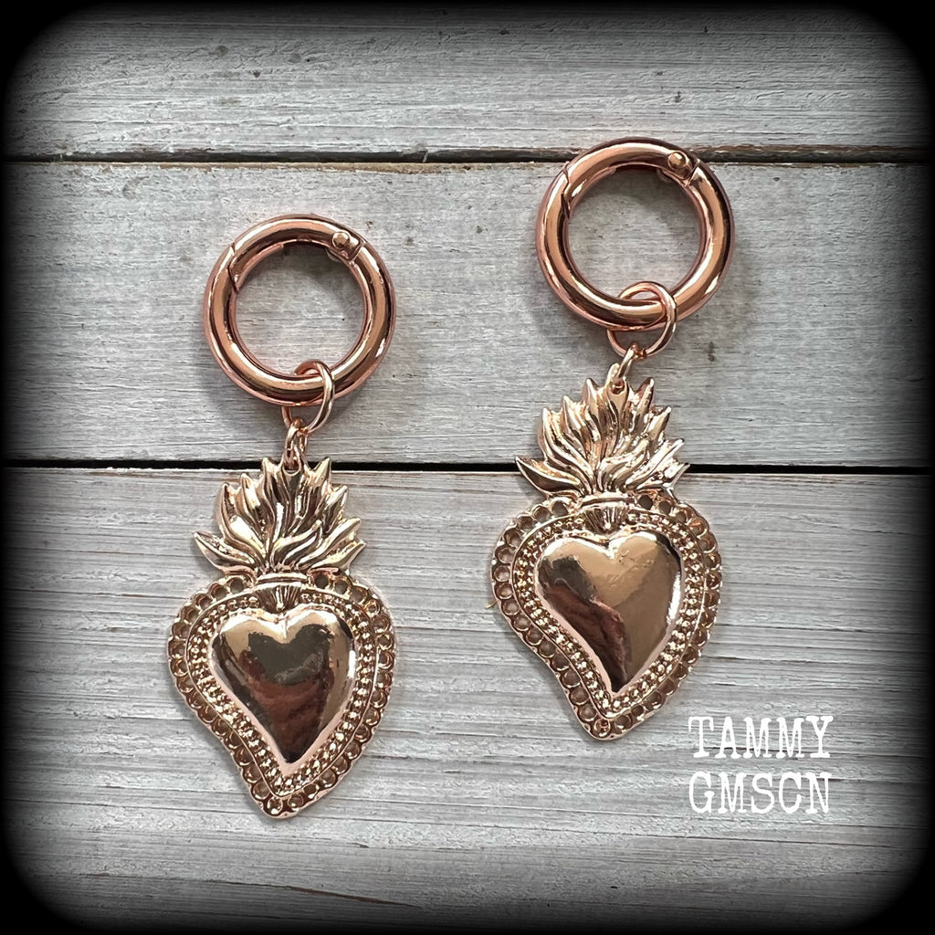 Sacred heart hoop gauged earrings