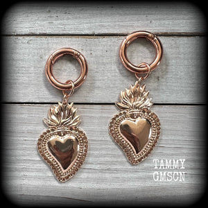 Sacred heart hoop gauged earrings