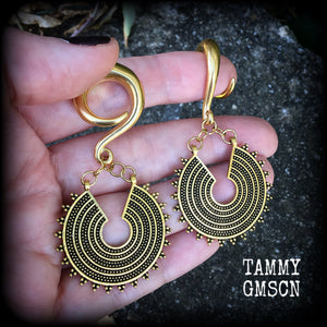 Antique gold Ishtar disc gauged earrings