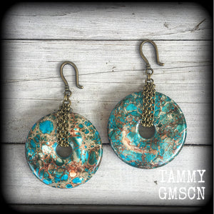 Turquoise Ocean jasper earrings-Ear hangers