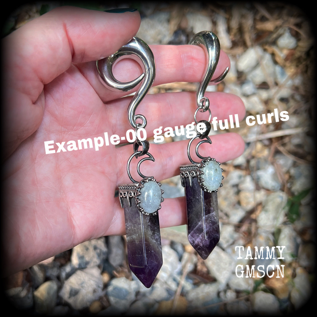 Amethyst jewelry Amethyst ear weights 00 gauge ear weights Ear gauges Amethyst gauged earrings Gemstone tunnel dangles Gemstone ear weights Ear hangers Witchy jewelry Stretched ears 4mm 6mm 8mm 10mm 12mm 14mm 16mm 19mm 22mm 25mm 28mm 30mm Gauges