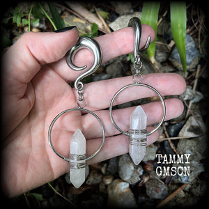 Clear quartz gauged earrings