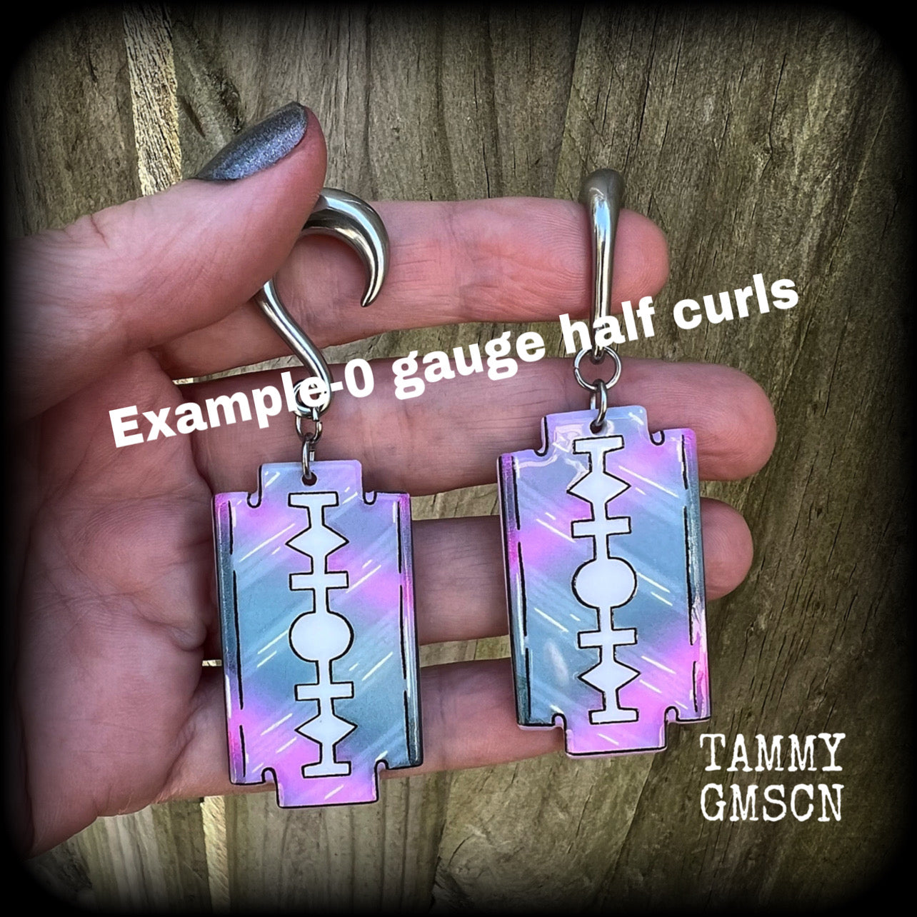 Pastel goth razor blade gauged earrings-Halloween earrings