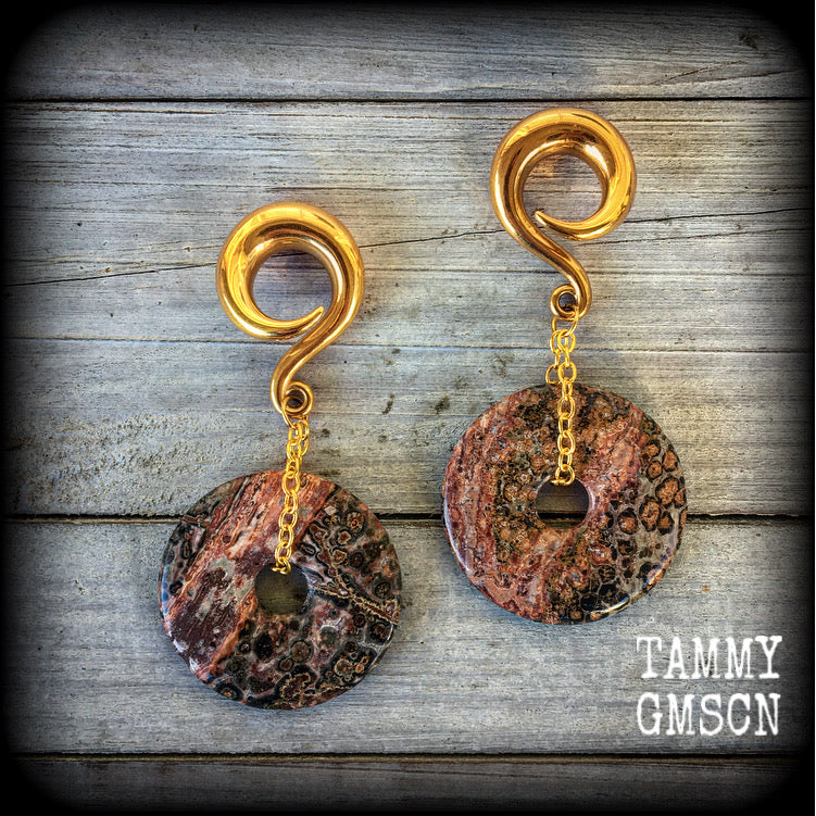 Brecciated jasper gauged earrings