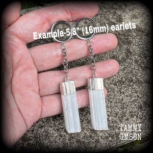 Selenite tunnel earrings-Gemstone tunnels