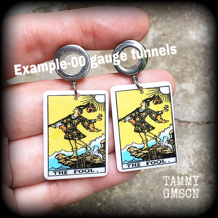 The Fool tarot card tunnel earrings