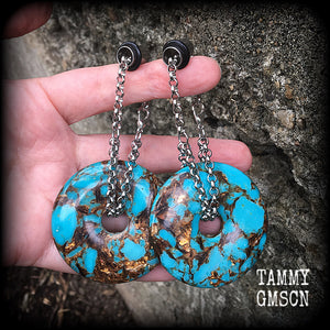 Turquoise and bronzite earrings-Ear hangers