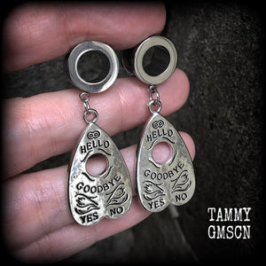 Ouija planchette tunnel earrings
