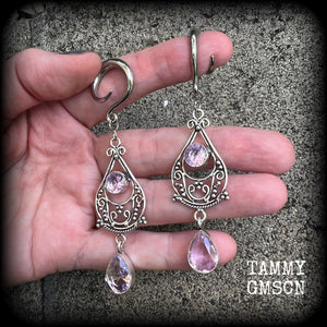 Pink Kunzite gemstone gauged earrings-Ear gauges