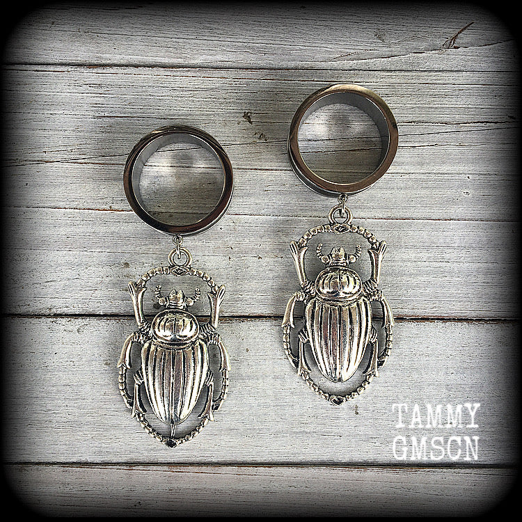 Scarab beetle tunnel earrings