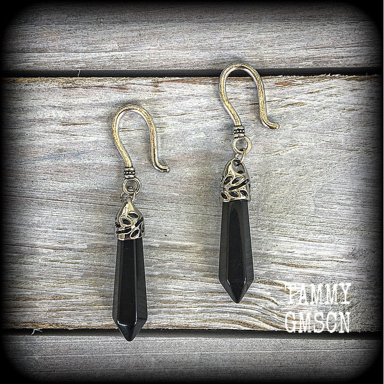 Black obsidian earrings-Gemstone earrings