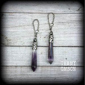 Amethyst earrings-Gemstone tunnel dangles